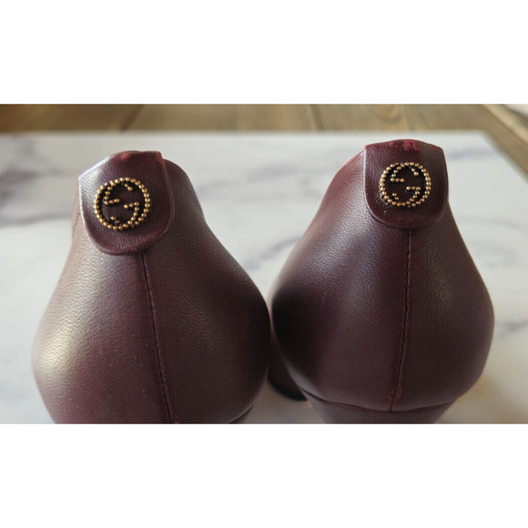 Gucci Women Pumps 38 US 8 Maroon Leather Interlocking G High Heels Slip On Shoes - Picture 5 of 14